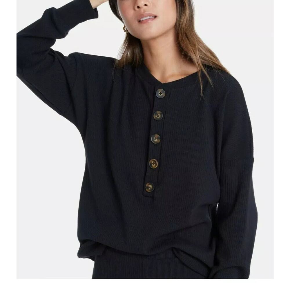 LETT ABERDEEN Revolve Top Black HENLEY KRUGER Rib Shirt Ribbed NWT Size Small